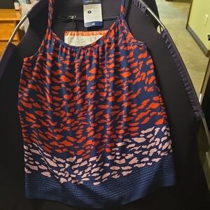 CAbi Women's Camisole in Navy and Red Print